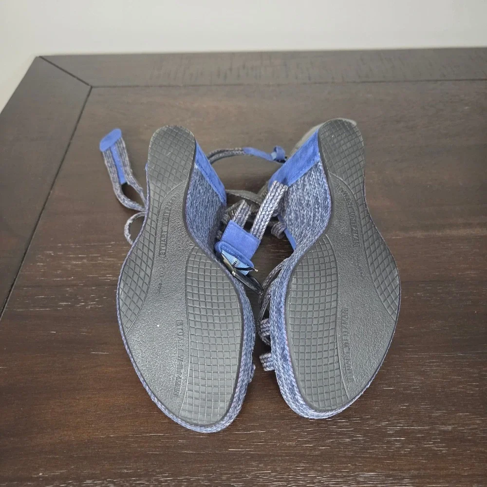 Stuart Weitzman Blue Suede Platform Wedge Sandals Strappy Women's Size 8 - Picture 6 of 10